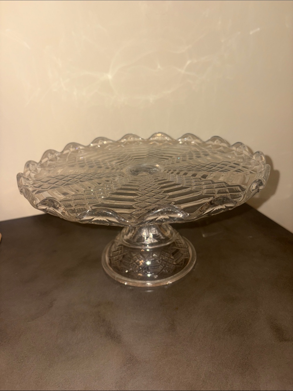 Clear Glass Pedestal Cake Stand with Scalloped Edge